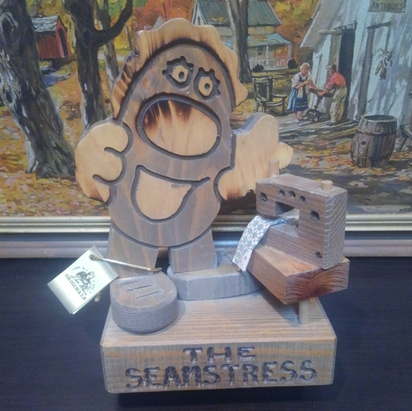 💎 1981 🔥🆕 Vintage 80s Seamstress Wood Carving Statue Don Mars USA made Sewing - Picture 16 of 16
